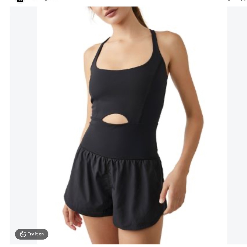FP Movement Womens Righteous Runsie L Black Cutout Active Romper Athleisure Run